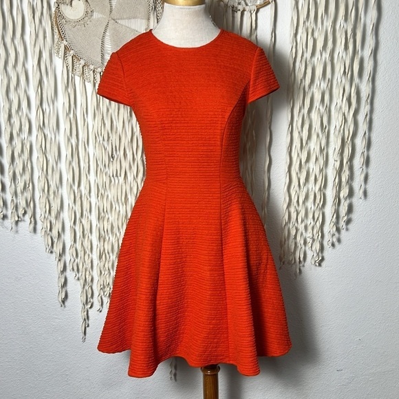 Ted Baker Textured Bright Orange Fit and Flare Dress with Pockets Size 0/XS - Picture 2 of 11